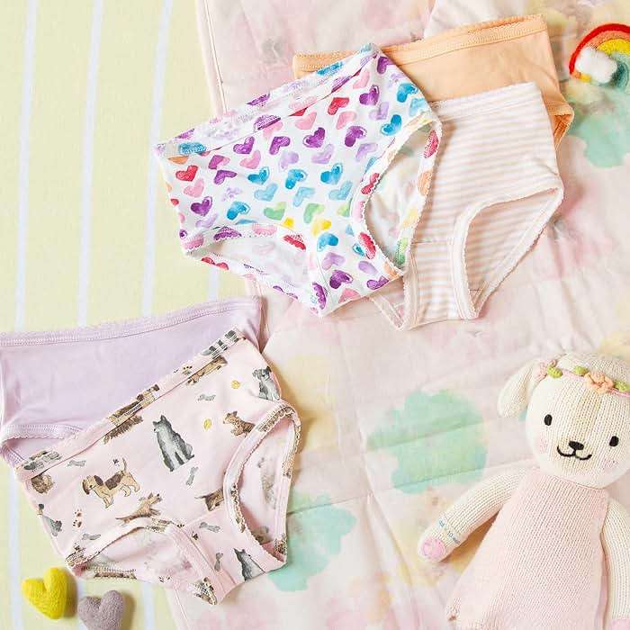 Burt's Bees Baby Toddler Girls' Underwear Set of 5 - Solids, Stripes,Prints, Tag-Free - Image 3