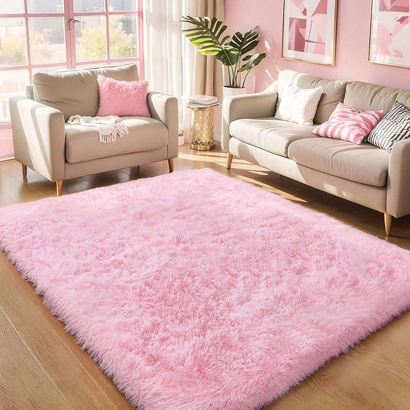 Pink Fluffy 4x6 Area Rugs for Bedroom Girls, Soft Washable Fuzzy Furry Shag Rug for Kids Room, Nursery, Dorm Decor, Cute Plush Carpet for Baby Toddler - Image 1