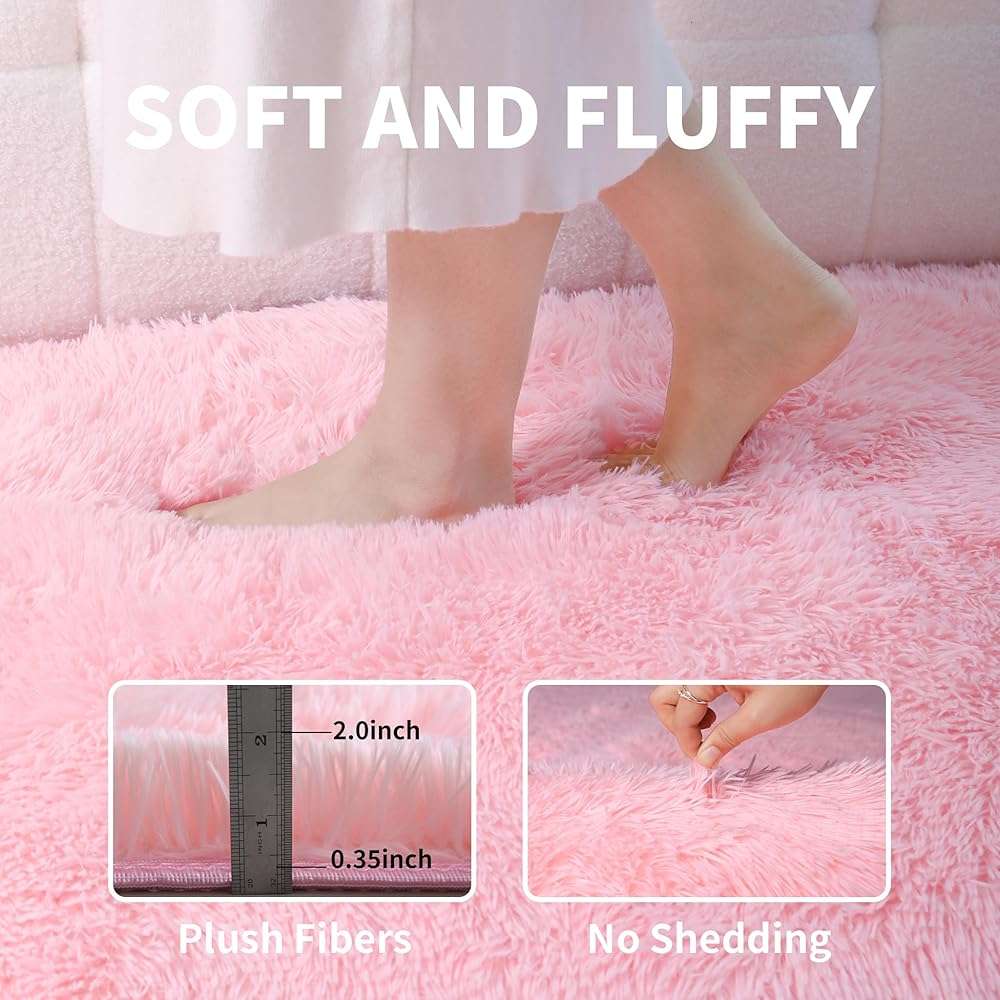 Pink Fluffy 4x6 Area Rugs for Bedroom Girls, Soft Washable Fuzzy Furry Shag Rug for Kids Room, Nursery, Dorm Decor, Cute Plush Carpet for Baby Toddler - Image 3