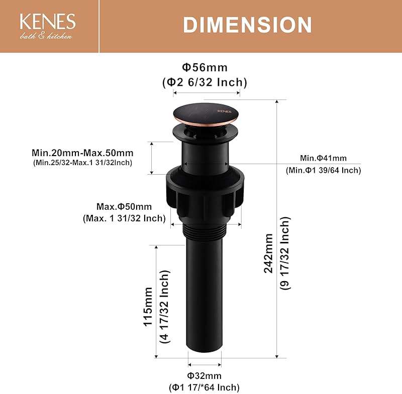 KENES Oil Rubbed Bronze Bathroom Vessel Pop Up Sink Drain, Vanity Faucet Sink Drain Stopper, Sink Drain Assembly Without Overflow Anti Clog Pop Up Drain - Image 2