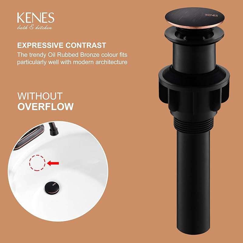 KENES Oil Rubbed Bronze Bathroom Vessel Pop Up Sink Drain, Vanity Faucet Sink Drain Stopper, Sink Drain Assembly Without Overflow Anti Clog Pop Up Drain - Image 4