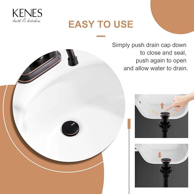 KENES Oil Rubbed Bronze Bathroom Vessel Pop Up Sink Drain, Vanity Faucet Sink Drain Stopper, Sink Drain Assembly Without Overflow Anti Clog Pop Up Drain - Image 5