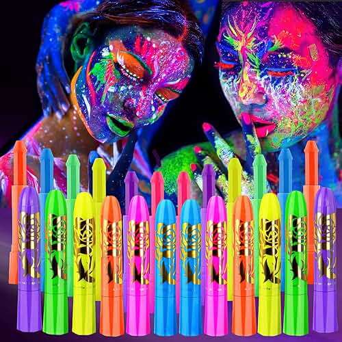 12 PCS Glow Face Body Paint, Glow In The Dark Under UV Black Light Sticks Makeup Neon Face Painting Kits for Adult Halloween Festival Accessory Glow Party Supplies - Image 1