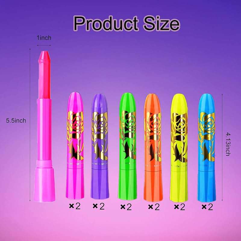 12 PCS Glow Face Body Paint, Glow In The Dark Under UV Black Light Sticks Makeup Neon Face Painting Kits for Adult Halloween Festival Accessory Glow Party Supplies - Image 2