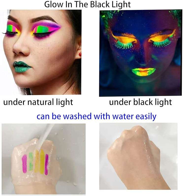 12 PCS Glow Face Body Paint, Glow In The Dark Under UV Black Light Sticks Makeup Neon Face Painting Kits for Adult Halloween Festival Accessory Glow Party Supplies - Image 6