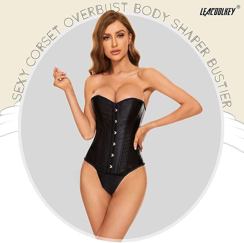 LEACOOLKEY Women Lace-up Bustier Corset Top Sexy Overbust Body Shapewear Waist Cincher Corset - Image 3