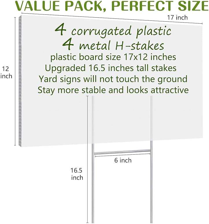 Blank Yard Signs with Stakes, Remiawy Custom Yard Sale Sign 17x12 Inch 4 Pack Corrugated Plastic Double Sided for Outdoor Lawn, Estate Garage, Open House, Birthday Decoration - Image 3