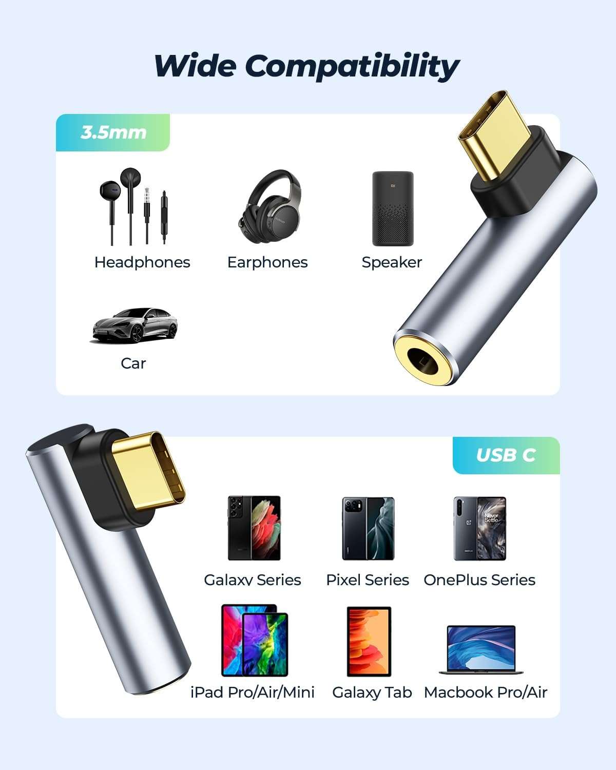 [2 Pack] USB C To 3.5mm Audio Adapter, USB Type C To 3.5mm Female Headphone Jack Dongle Aux Adapter DAC Stereo HiFi Right Angle for iPhone 17 Air, 16 15 Pro Max Plus, iPad Pro Air 5 4, Galaxy S24 S23 - Image 6