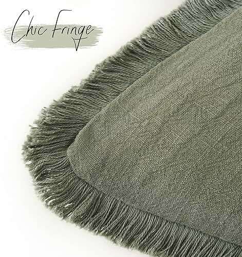 Foindtower Set of 2 Decorative Linen Fringe Throw Pillow Covers Cozy Boho Farmhouse Cushion Cover with Tassels Soft Accent Pillowcase for Couch Sofa Bed Living Room Home Decor,18×18 Inch,Olive Green - Image 4