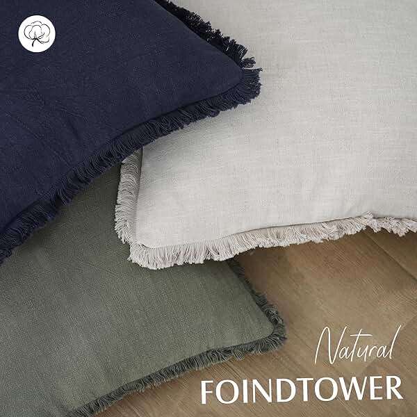 Foindtower Set of 2 Decorative Linen Fringe Throw Pillow Covers Cozy Boho Farmhouse Cushion Cover with Tassels Soft Accent Pillowcase for Couch Sofa Bed Living Room Home Decor,18×18 Inch,Olive Green - Image 5