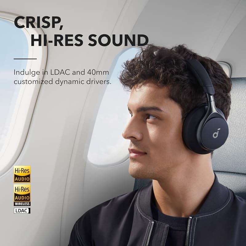 Soundcore by Anker, Space One, Active Noise Cancelling Headphones, 2X Stronger Voice Reduction, 40H ANC Playtime, LDAC Hi-Res Wireless Audio, Comfortable Fit, Clear Calls, Bluetooth 5.3 (Abyss Black) - Image 4