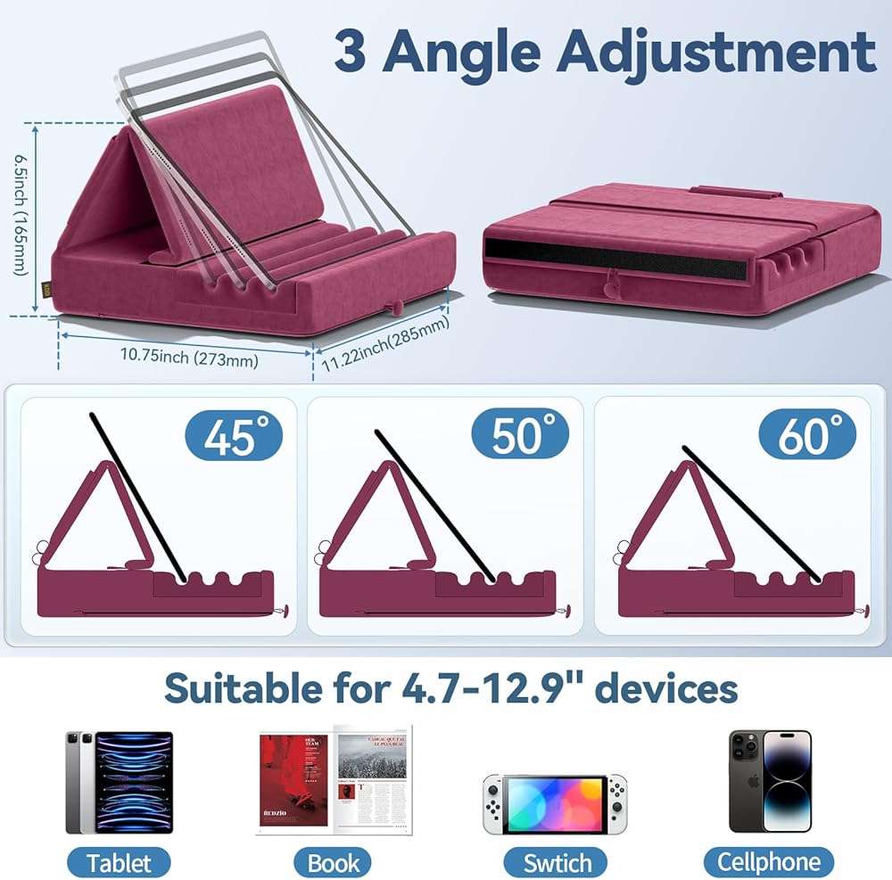 KDD Tablet Pillow Holder, Foldable iPad Stand for Lap, Bed and Desk -Tablet Soft Pad Dock with Pocket & Stylus Mount Compatible with iPad Pro 12.9, 10.5, 9.7 Air Mini 6 5 4 3, Galaxy Tab, E-Reader - Image 7