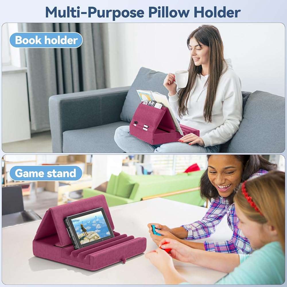 KDD Tablet Pillow Holder, Foldable iPad Stand for Lap, Bed and Desk -Tablet Soft Pad Dock with Pocket & Stylus Mount Compatible with iPad Pro 12.9, 10.5, 9.7 Air Mini 6 5 4 3, Galaxy Tab, E-Reader - Image 8