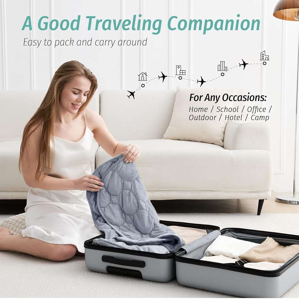 Wemore Weighted Lap Blanket 7lbs for Adults, Small Weighted Blanket Throw for Travel, Soft Weighted Lap Pad for Relaxation, Calming, Napping and Sleeping, Machine Washable, Light Grey 29" x 24" - Image 3