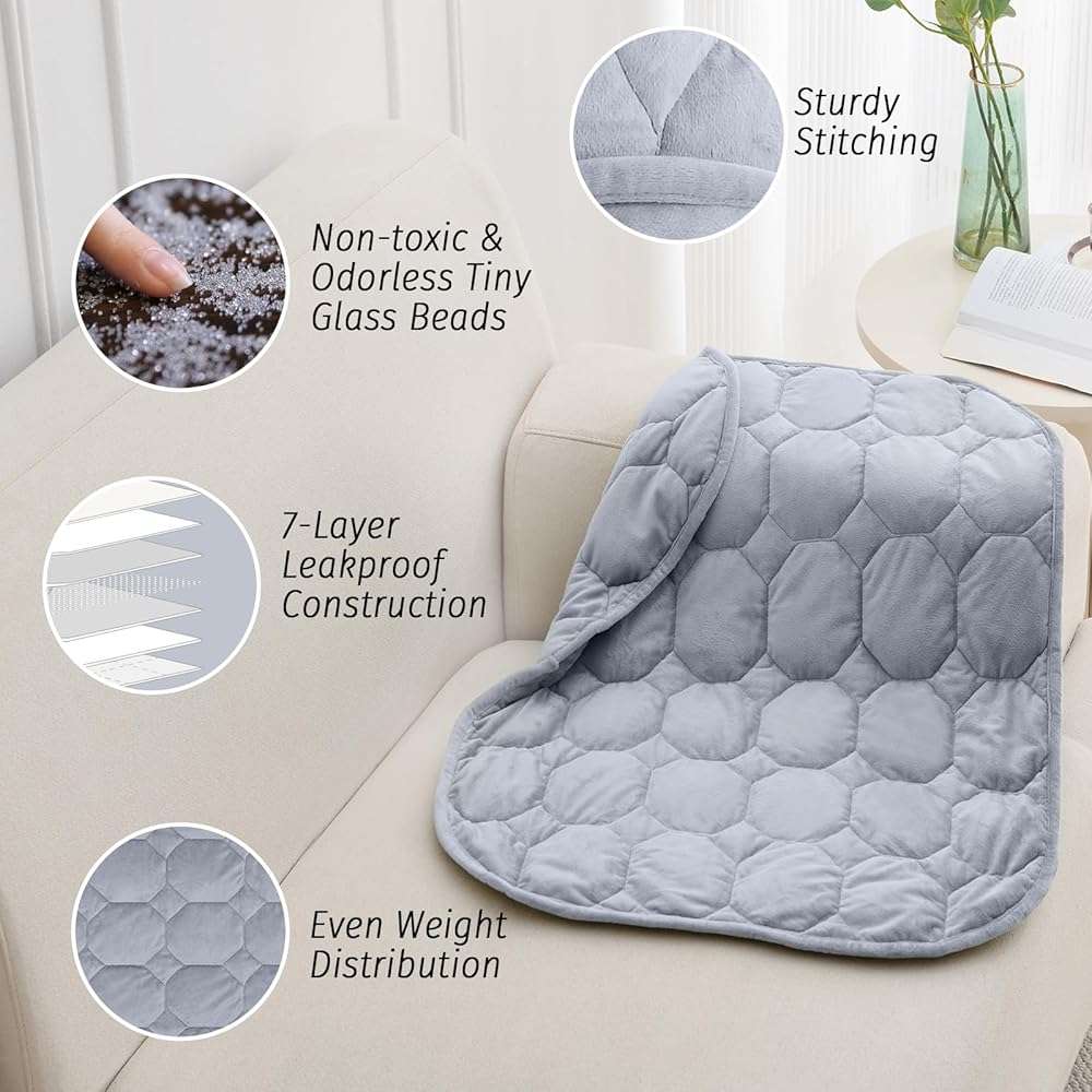 Wemore Weighted Lap Blanket 7lbs for Adults, Small Weighted Blanket Throw for Travel, Soft Weighted Lap Pad for Relaxation, Calming, Napping and Sleeping, Machine Washable, Light Grey 29" x 24" - Image 4