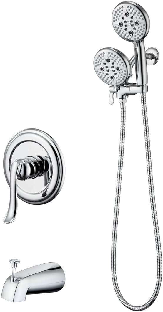 ELLO&ALLO Shower Faucet Set with Tub Spout, Single Handle Tub and Shower Faucet Combo Set, Chrome (Valve Included) - Image 1