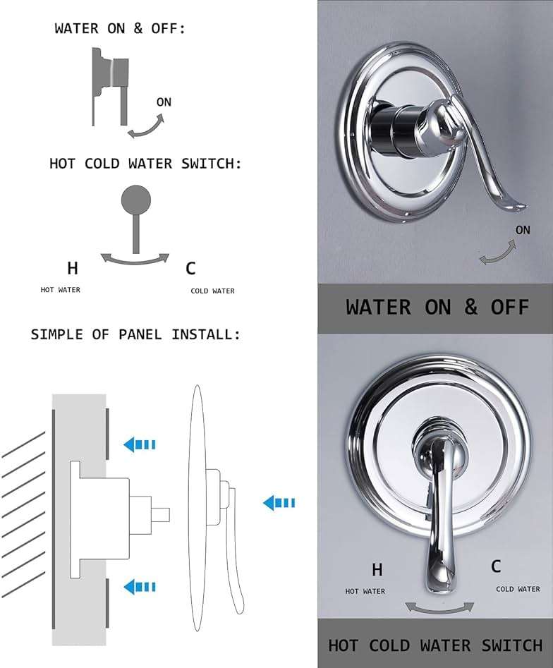 ELLO&ALLO Shower Faucet Set with Tub Spout, Single Handle Tub and Shower Faucet Combo Set, Chrome (Valve Included) - Image 4