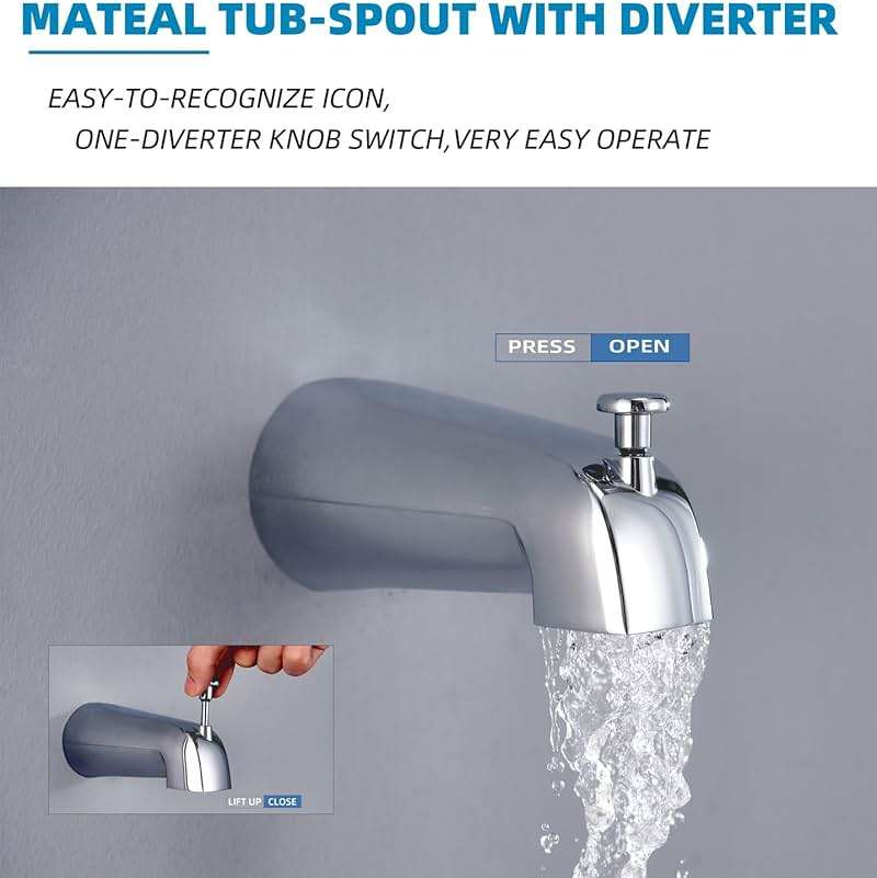 ELLO&ALLO Shower Faucet Set with Tub Spout, Single Handle Tub and Shower Faucet Combo Set, Chrome (Valve Included) - Image 5