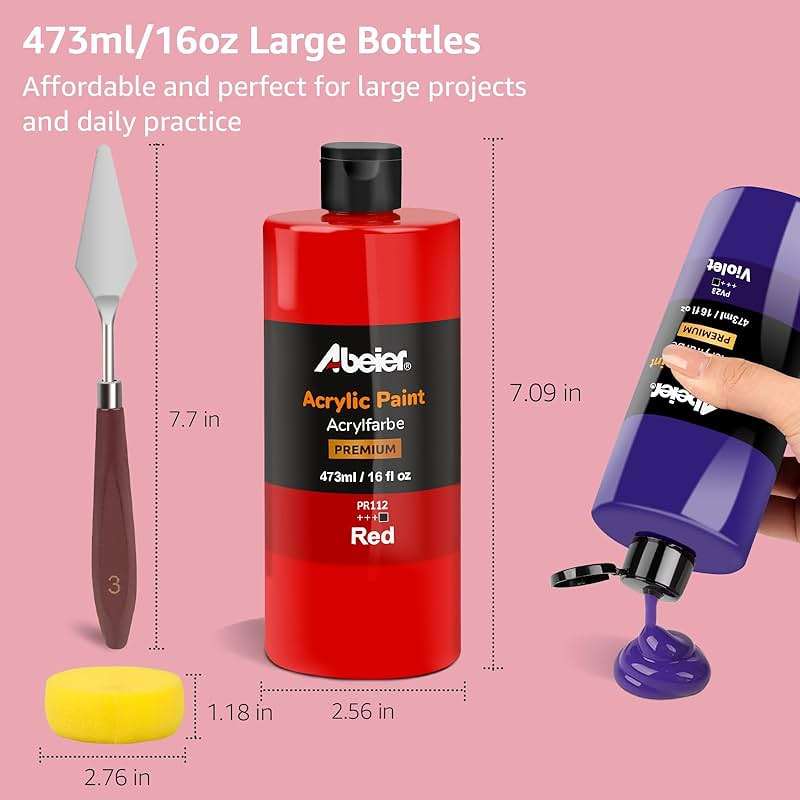 ABEIER Large Bulk Acrylic Paint Set, 15 Colors (473 ml/16 fl oz), Matte Finish, Rich Pigments, Non-Toxic Paints for Painting on Canvas Crafts Wood Ceramic, Ideal for Beginners and Students - Image 2