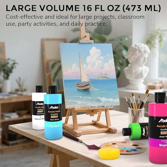 ABEIER Large Bulk Acrylic Paint Set, 15 Colors (473 ml/16 fl oz), Matte Finish, Rich Pigments, Non-Toxic Paints for Painting on Canvas Crafts Wood Ceramic, Ideal for Beginners and Students - Image 7