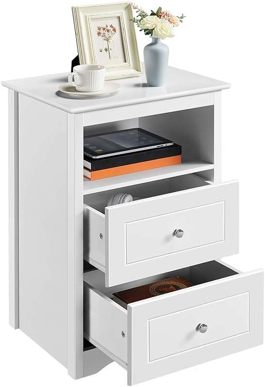 Yaheetech Nightstand with 2 Drawer and 1 Open Shelf, 29" Tall Bedside Table Wooden Flie Cabinet Telephone Table Bed Side Table with Storage for Bedroom White - Image 1