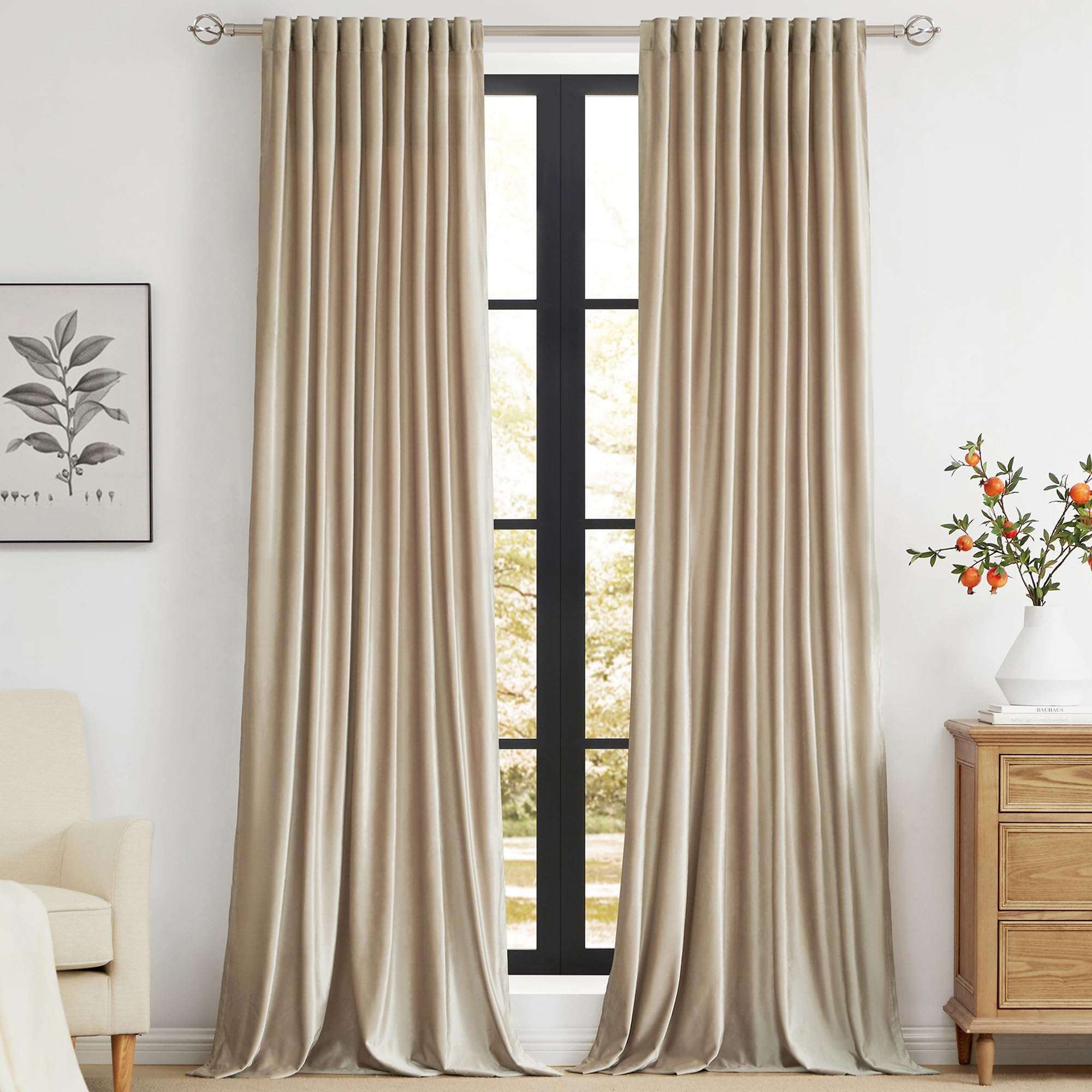 PRIMROSE Champagne Velvet Curtains 84 inch Long for Living Room,Set of 2 Panels Blackout Rod Pocket Back Tab Window Treatment Room Darkening Heavy Decorative Curtains Drapes for Bedroom - Image 1