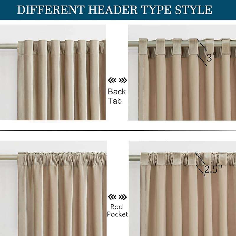 PRIMROSE Champagne Velvet Curtains 84 inch Long for Living Room,Set of 2 Panels Blackout Rod Pocket Back Tab Window Treatment Room Darkening Heavy Decorative Curtains Drapes for Bedroom - Image 2