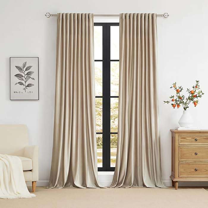PRIMROSE Champagne Velvet Curtains 84 inch Long for Living Room,Set of 2 Panels Blackout Rod Pocket Back Tab Window Treatment Room Darkening Heavy Decorative Curtains Drapes for Bedroom - Image 5
