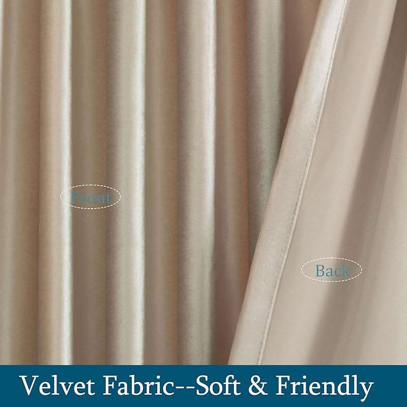 PRIMROSE Champagne Velvet Curtains 84 inch Long for Living Room,Set of 2 Panels Blackout Rod Pocket Back Tab Window Treatment Room Darkening Heavy Decorative Curtains Drapes for Bedroom - Image 6