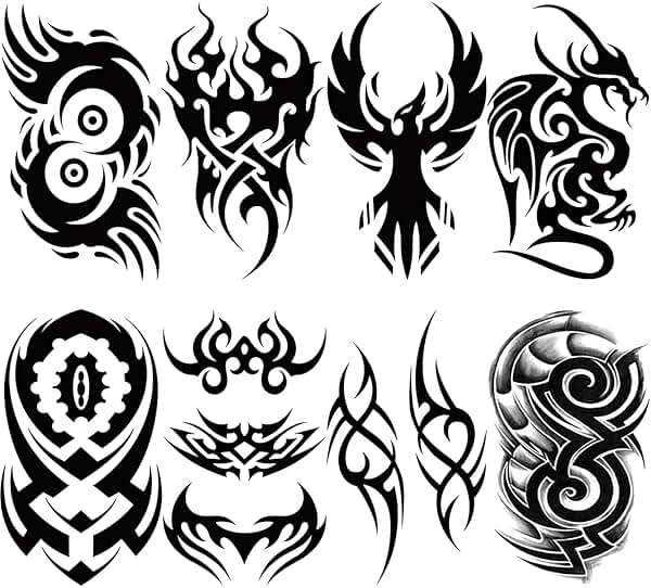 Briyhose Tribal Temporary Tattoo For Men Adult, Black Large Totem Tribal Fake Tattoo Men, Long Lasting Waterproof Big Temp Tatoo Sticker Boy Teen Chest Half Arm Body Art Makeup, 8-Sheet - Image 1