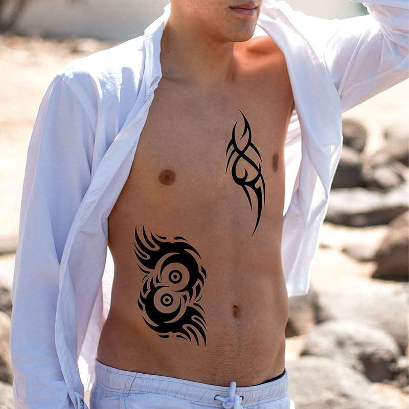 Briyhose Tribal Temporary Tattoo For Men Adult, Black Large Totem Tribal Fake Tattoo Men, Long Lasting Waterproof Big Temp Tatoo Sticker Boy Teen Chest Half Arm Body Art Makeup, 8-Sheet - Image 4