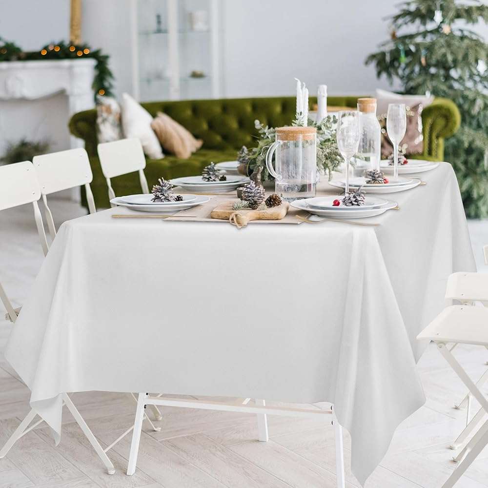 durony 24 Pieces Red, Green, White Disposable Plastic Tablecloth Christmas Colour Waterproof Table Cover 54 x 108 Inch Decorative Table Cloths Table Decorations for Christmas Party Birthday Wedding - Image 2