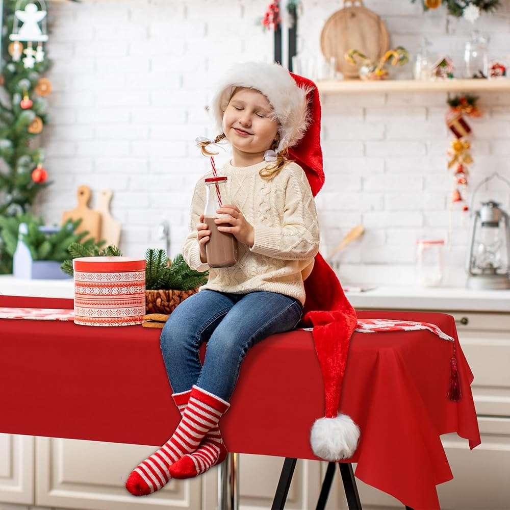 durony 24 Pieces Red, Green, White Disposable Plastic Tablecloth Christmas Colour Waterproof Table Cover 54 x 108 Inch Decorative Table Cloths Table Decorations for Christmas Party Birthday Wedding - Image 7
