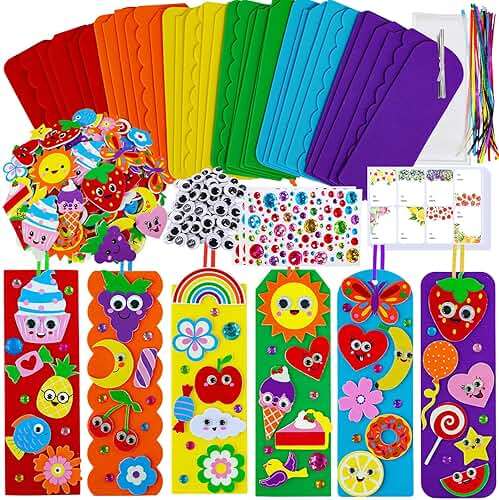 Winlyn 36 Sets Summer Crafts Kits DIY Whimsical Bookmarks Decorations Art Sets Fruits Treats Animals Sun Rainbow Foam Stickers for Kids Classroom Activities Reading Rewards Birthday Camp Party Favors - Image 1