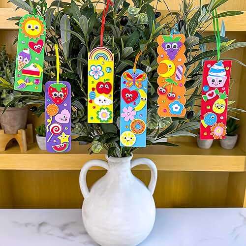 Winlyn 36 Sets Summer Crafts Kits DIY Whimsical Bookmarks Decorations Art Sets Fruits Treats Animals Sun Rainbow Foam Stickers for Kids Classroom Activities Reading Rewards Birthday Camp Party Favors - Image 2