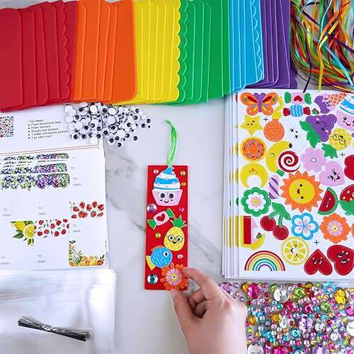 Winlyn 36 Sets Summer Crafts Kits DIY Whimsical Bookmarks Decorations Art Sets Fruits Treats Animals Sun Rainbow Foam Stickers for Kids Classroom Activities Reading Rewards Birthday Camp Party Favors - Image 4