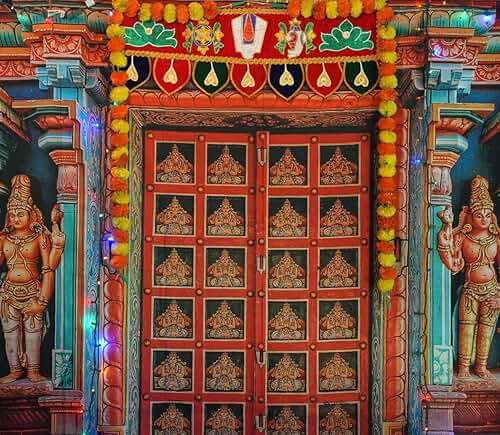 CORFOTO 7x5ft Fabric Colorful India Tanjore Temple Door Backdrop Old India Religion Building Backgrounds for Indian Party Decorations Adults Photo Props - Image 3