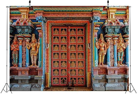 CORFOTO 7x5ft Fabric Colorful India Tanjore Temple Door Backdrop Old India Religion Building Backgrounds for Indian Party Decorations Adults Photo Props - Image 4