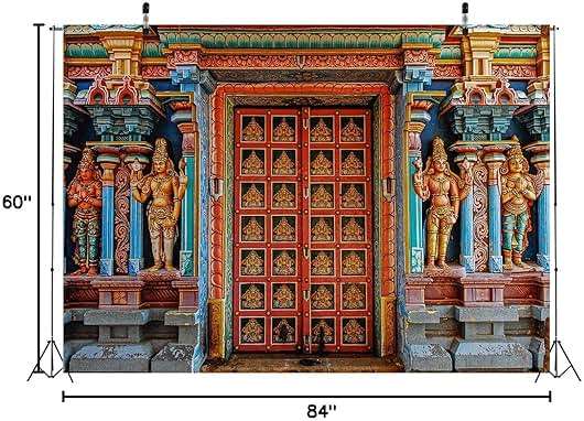 CORFOTO 7x5ft Fabric Colorful India Tanjore Temple Door Backdrop Old India Religion Building Backgrounds for Indian Party Decorations Adults Photo Props - Image 7
