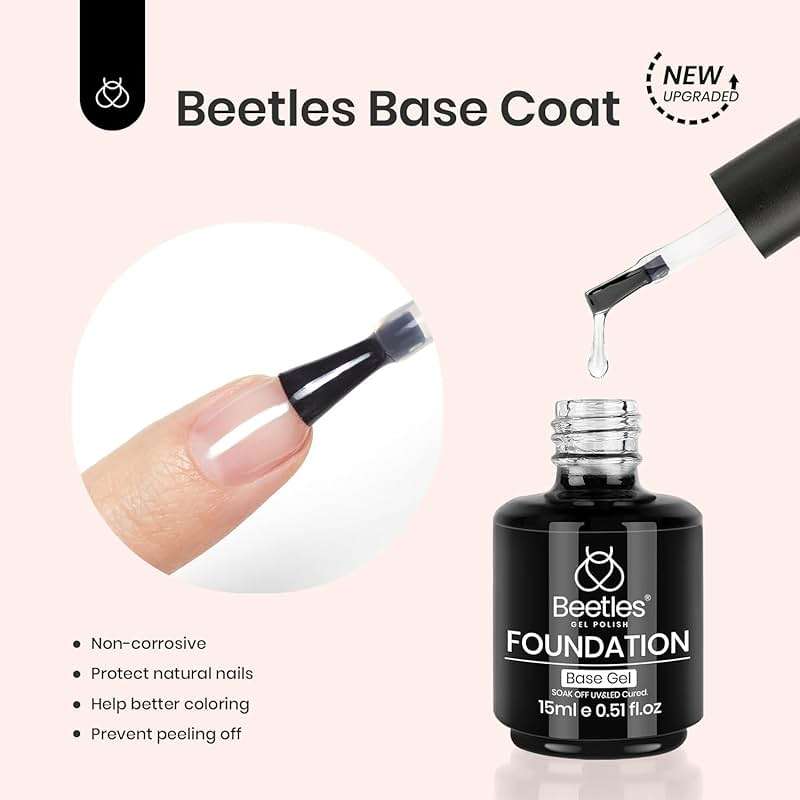 Beetles 3Pcs Top Coat Base Gel & Nail Glue Set, No Wipe Base Coat with 9 In 1 Adhesive Shine Effect Long Lasting Soak Off UV Light Lamp DIY Gifts for Women & Girls - Image 4