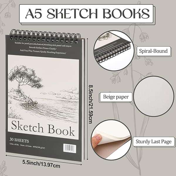 Jexine 40 Pcs 5.5'' x 8.5'' Top Spiral Bound Sketch Book 30 Sheet Each(68lb/100gsm), Sketching Drawing Pad Bulk Artist Sketch Pad Drawing Paper Art Sketchbook for Painting (Tree) - Image 2