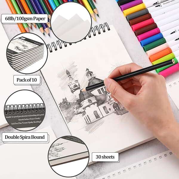 Jexine 40 Pcs 5.5'' x 8.5'' Top Spiral Bound Sketch Book 30 Sheet Each(68lb/100gsm), Sketching Drawing Pad Bulk Artist Sketch Pad Drawing Paper Art Sketchbook for Painting (Tree) - Image 4