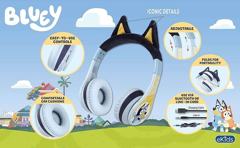 Bluey Bluetooth Headphones for Kids, Volume Reduced Wireless Headphones for School Home or Travel (Bluey) - Image 2