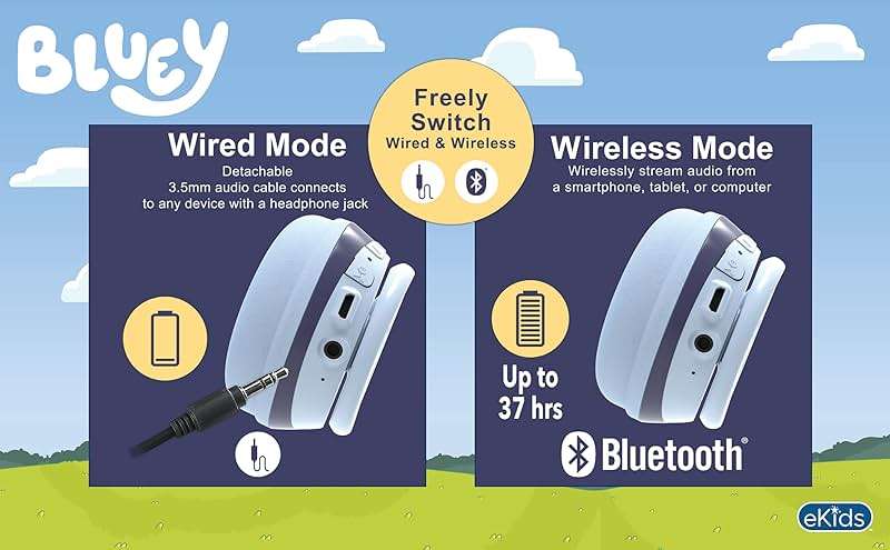 Bluey Bluetooth Headphones for Kids, Volume Reduced Wireless Headphones for School Home or Travel (Bluey) - Image 3