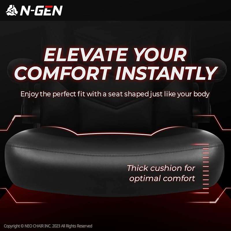 N-GEN Video Gaming Chair Ergonomic Computer Desk Office Chair with Lumbar Support Adjustable Height Swivel Wheels Flip-Up Arms PU Leather Home and Office (Black) - Image 5