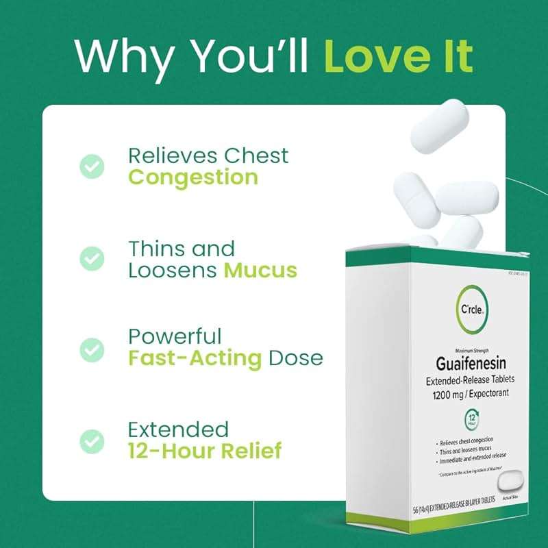 Guaifenesin Expectorant Mucus Relief 1200 mg Maximum Strength, 56 Tablets - Guaifenesin Tablets for Chest Congestion Relief - 12-Hour Extended Release Chest Decongestant - Thins and Loosens Mucus - Image 2