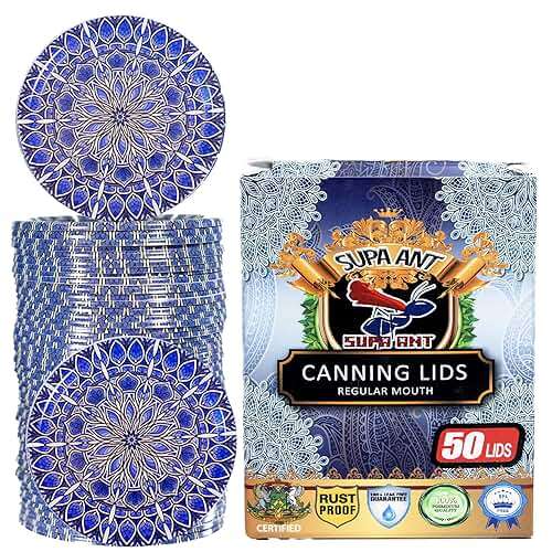 Canning Lids -Certified Food Grade Thickest BPA/BPS free Mason Jar Lids & Canning Supplies -Canning Jars Lid for Regular Mouth Mason Jars. Airtight seal Blue Can Lids.Canning Jar Lids by Supa Ant-50pk - Image 1