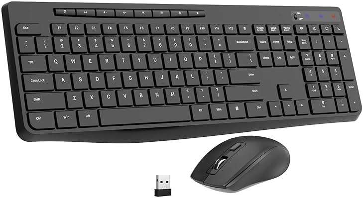 Wireless Keyboard and Mouse Combo,EarlyLit 2.4G Full-Sized Ergonomic,Cordless USB Mouse and Keyboard,12 Shortcut Keys and Quiet Click for Computer/Laptop/Windows/Mac - Image 1