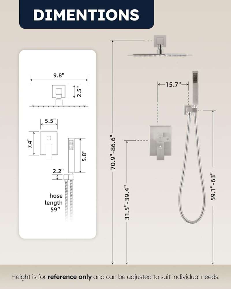 Arofa 10 Inch Shower Faucet Set, Brushed Nickel Rain Shower System Kit with Rough-in Valve High Pressure Shower Fixtures Handheld and Square Rainfall Shower Head Sets Complete Luxury Rain Mixer - Image 2