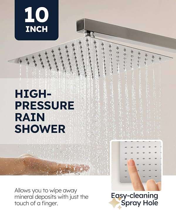 Arofa 10 Inch Shower Faucet Set, Brushed Nickel Rain Shower System Kit with Rough-in Valve High Pressure Shower Fixtures Handheld and Square Rainfall Shower Head Sets Complete Luxury Rain Mixer - Image 7